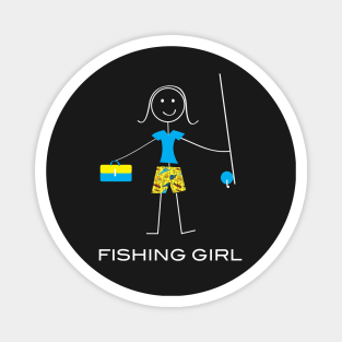 Funny Fishing Girl Illustrated Stick Girl Fisherwoman Magnet